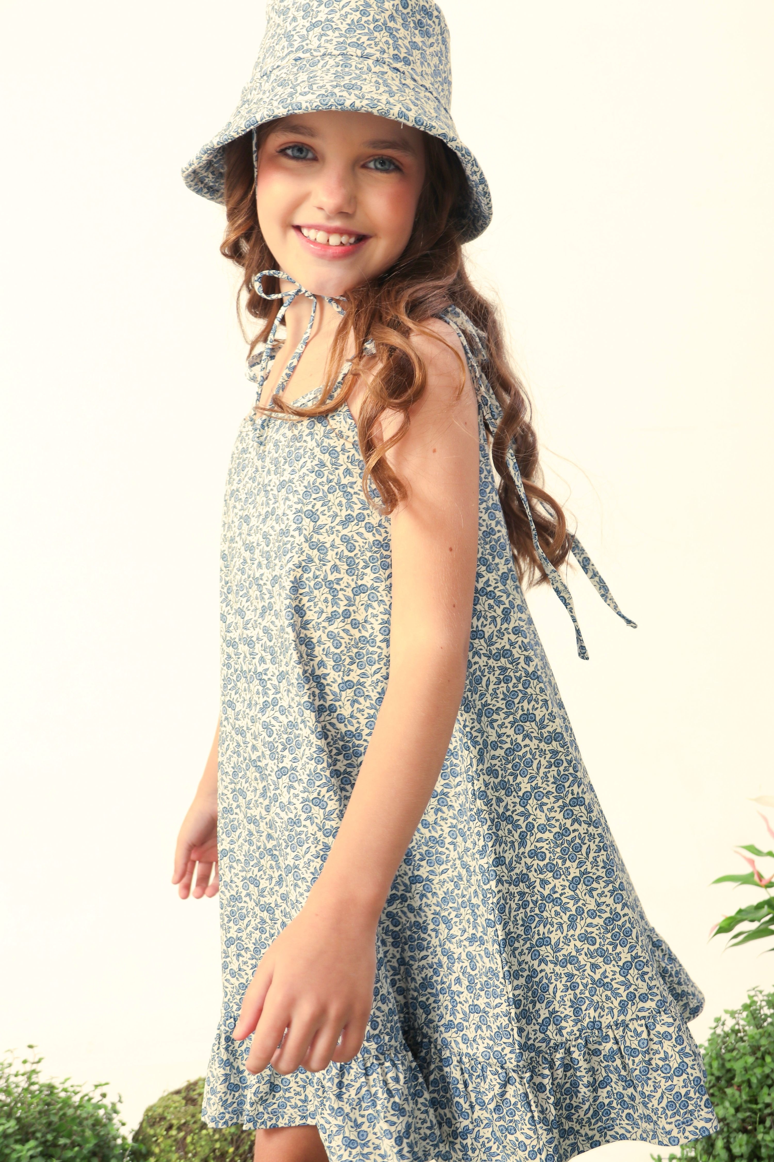 Vestido Poppy Infantil UV 50 Petit Jardin Bleu