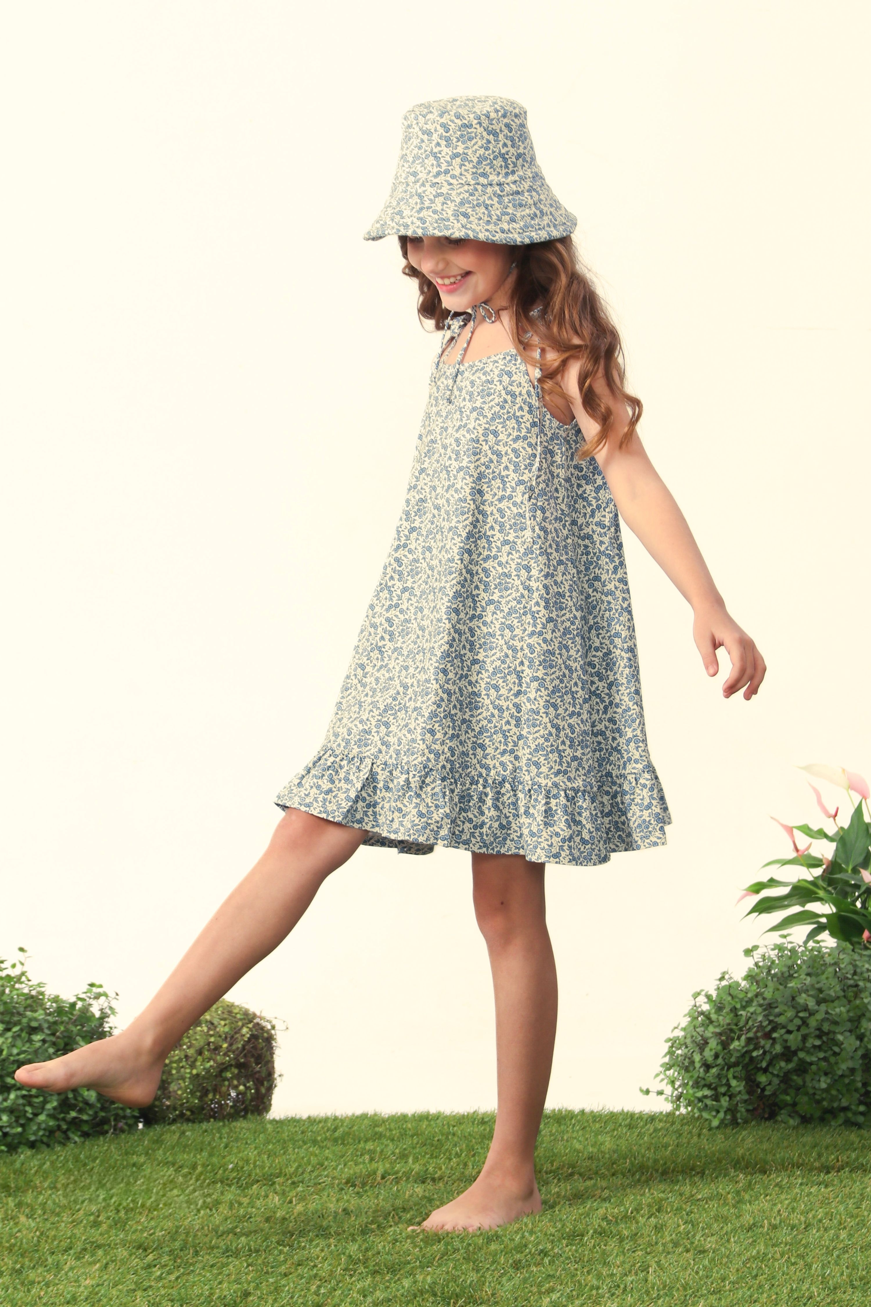 Vestido Poppy Infantil UV 50 Petit Jardin Bleu