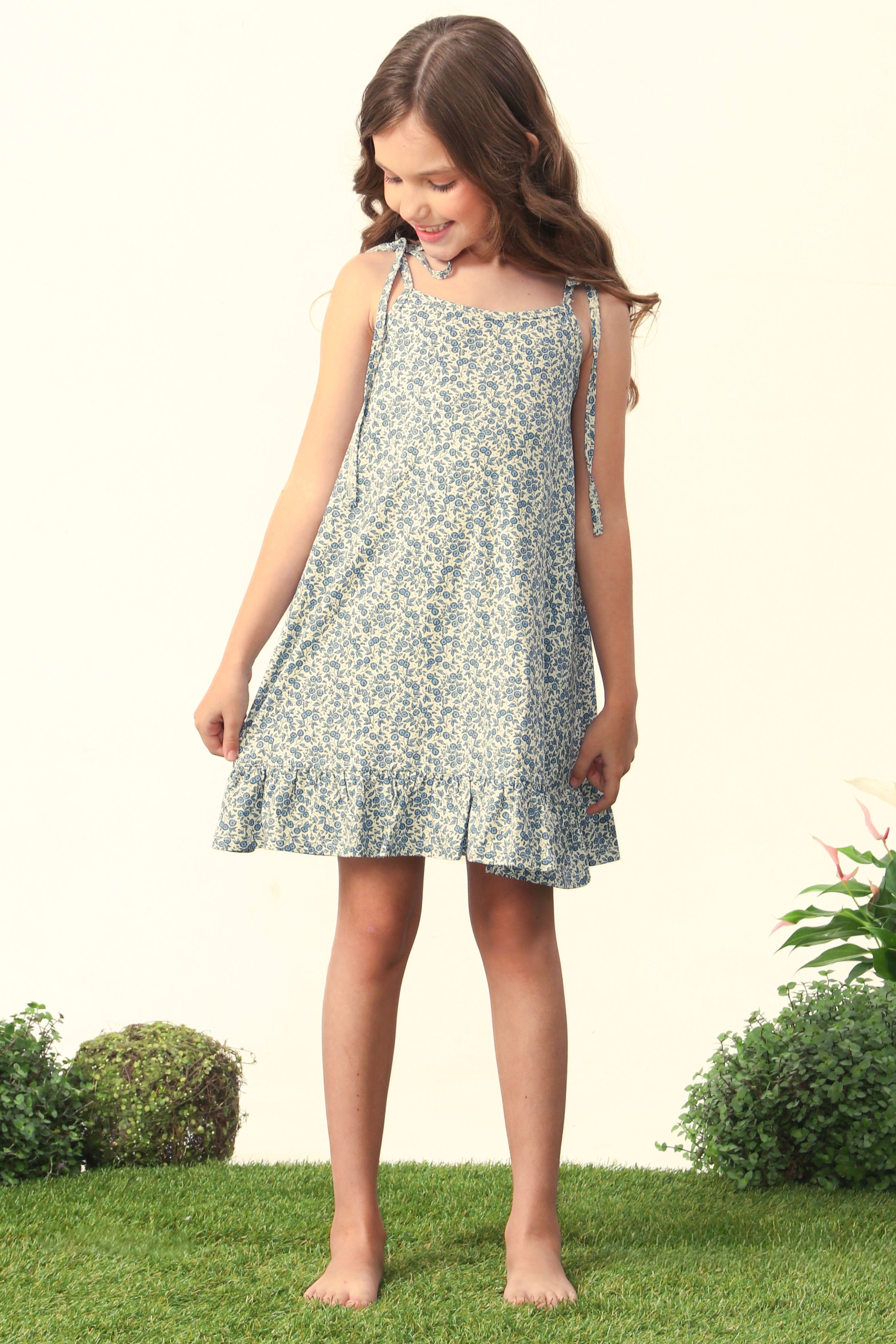 Vestido Poppy Infantil UV 50 Petit Jardin Bleu